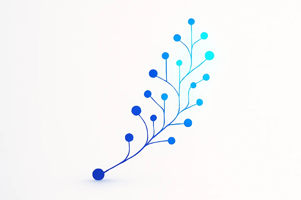 Aufsteigender, sich verzweigender Graph aus Knoten – Symbol für wachsendes Wissen